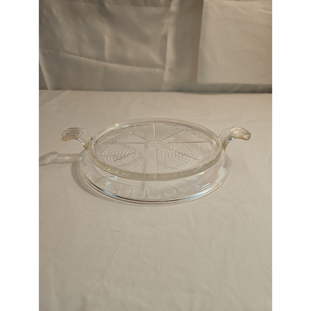Vintage Fire King clear Glass Table Server Tab Handled Hot Plate Trivet